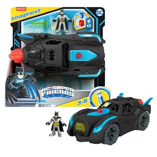 Fisher Price Imaginext DC Super Friends Batmobile Luci e Suoni, veicolo lungo 30+ cm che si illumina ed emette suoni incredibili, action figure di Batman inclusa, giocattolo per bambini, 3+ anni,