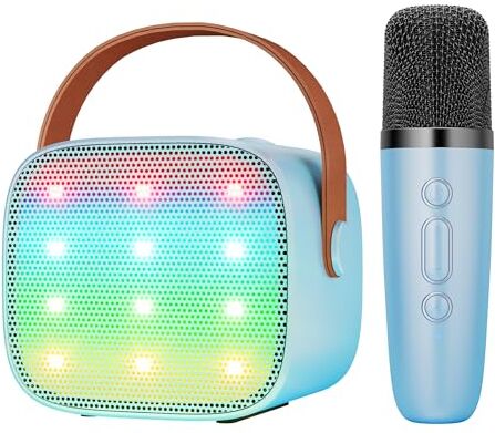 BONAOK Karaoke Microfono Cambia Voce Bambini Adulti, Portatile, Altoparlante Bluetooth con Luci LED per Casa Festa Regalo di Compleanno per Ragazzi（Rosa）