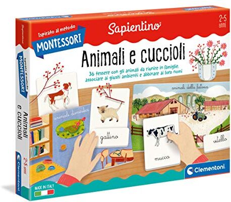 Clementoni Montessori Gli Animali e i loro cuccioli Made in Italy, gioco Montessori 2 anni, gioco educativo metodo montessoriano (Versione in Italiano)