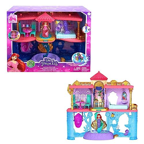 Mattel Disney Princess Il Castello dei Due Mondi di Ariel, Set componibile Ispirato al Film, Mini Bambola e 1 Amico, 12 Accessori, 6 Aree Gioco e Piscina, Giocattolo per Bambini, 3+ Anni,