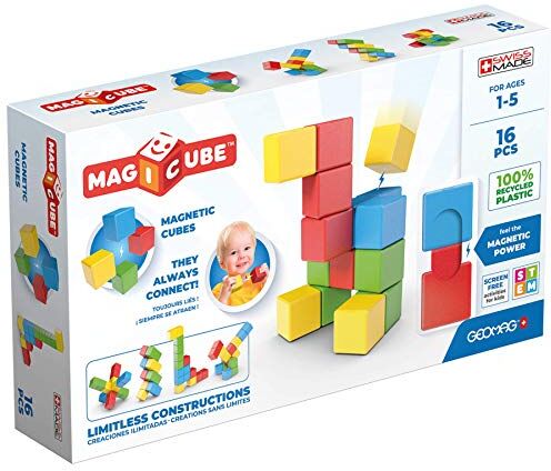 Geomag Magicube 1+ Full Colour Magnetic Cubes for Kids 4 Colours 16 Blocks – 100 Percent Recycled Plastic