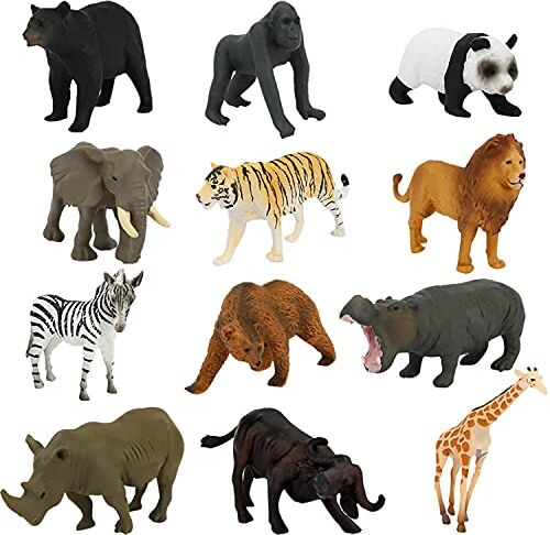 Fun Gift Animali Plastica Giocattolo per Bambini, 12 Pezzi, Mini Giochi Animali, Modello Animale Selvatico Realistico, 2 3 4 5 6 7+Anni, Regali per Ragazzi e Ragazze