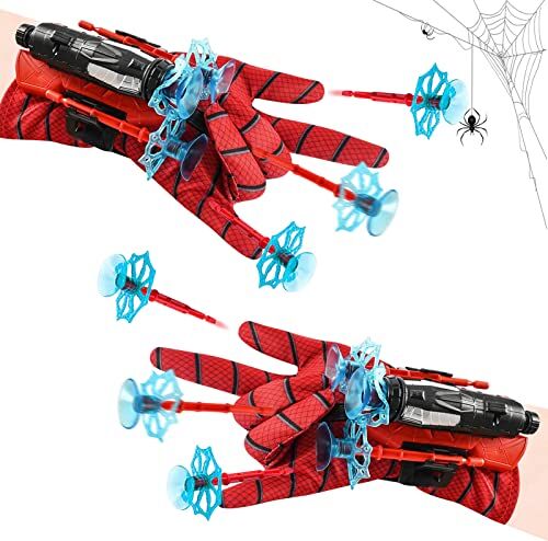 VENDOS Set di 2 Launcher Glove, Guanto Spiderman Spara Ragnatele Giochi per Bambini, Giocattoli educativi in Plastica per Cosplay, per Bambini (A)