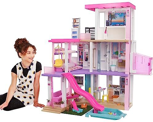 Barbie Casa dei Sogni Playset Casa di  3 piani Piscina Scivolo Ascensore Oltre 75 Accessori Alta 110 cm Regalo per Bambini 3-7 Anni,