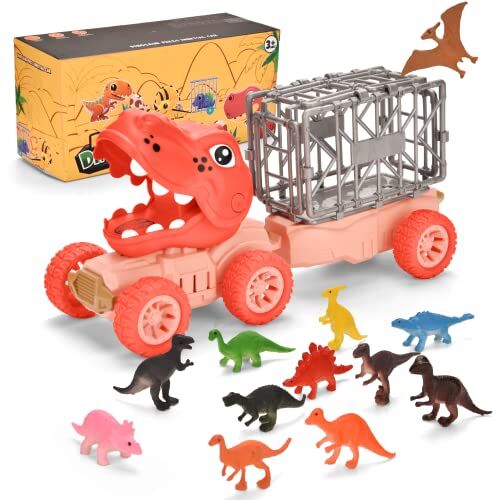 Fanbusa Dinosauri Camion Giocattolo per bambini dai 3 ai 5 anni in su, con 12 mini dinosauri Regalo 3 4 5 6 anni bambino bambina, Dinosauro Macchinine Trasportatore per Bambini Giochi