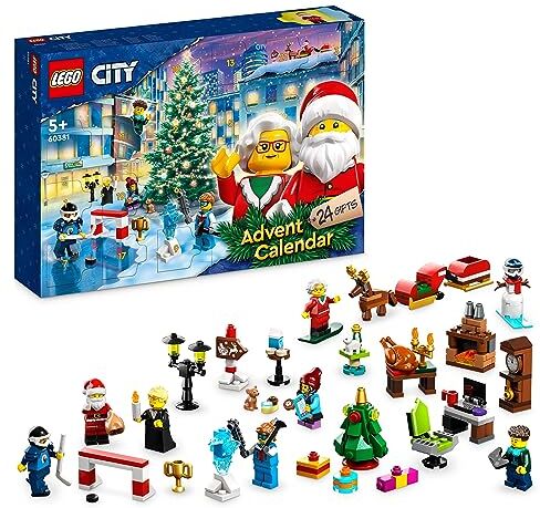 Lego City Calendario dell'Avvento 2023 con 24 Regali, Incluse le Figure di Babbo Natale e della Renna, e Tappeto da Gioco Invernale, Regalo Natalizio per Bambini, Bambine, Ragazzi e Ragazze