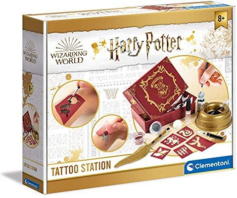 Clementoni Harry Potter-Magic Tattoo-Set, Laboratorio, Kit Tatuaggi temporanei Tatoo Bambini-Gioco Creativo 7 Anni, Multicolore, 28.8 x 5.5 x 25 Centimeters,