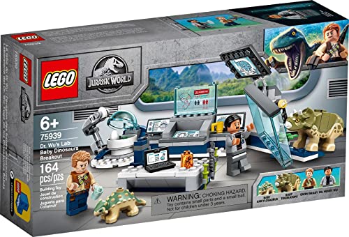 Lego Jurassic World Il Laboratorio del Dottor Wu: Fuga dei Baby Dinosauri, Giocattolo per Bambini con Figura di Triceratopo, Minifigure di Owen, 6 99 anni