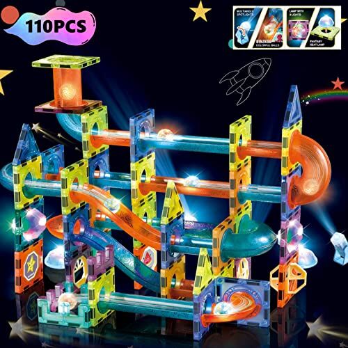 BINZKBB Deluxe 110 Pezzi Set Costruzioni Magnetiche per Bambini Gioco Blocchi Magnetico Luminescente Gioco Educativo STEM e Creativo per ragazzi e ragazze Età 5 6 7 8 10+ Anni Ottima Idea Regalo