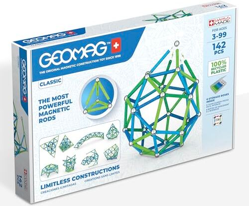 Geomag Classic 142 pezzi Costruzioni Magnetiche per Bambini, da 0 a 14 anni Linea Green 100% Plastica riciclata