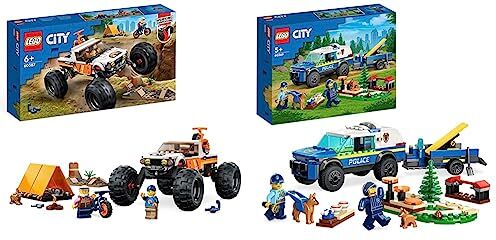 Lego 60387 City Avventure sul Fuoristrada 4x4, Veicolo Giocattolo Stile Monster Truck & 60369 City Addestramento Cinofilo Mobile, Set con Percorso a Ostacoli