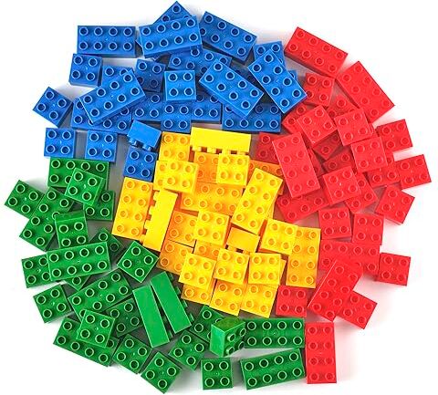 Strictly Briks Grandi mattoncini giocattolo bambini e neonati, compatibili con tutte le principali marche, blu, verde, rosso e giallo, 108 pezzi.