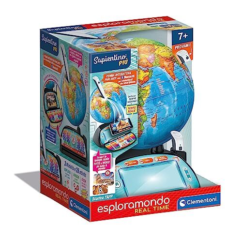 Clementoni Sapientino Più Esploramondo Real Time Globo Interattivo Parlante, Mappamondo Educativo con Penna Bluetooth e App, per Bambini 6 Anni