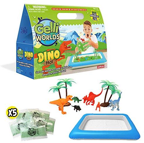 Zimpli Kids Gelli Worlds Dino Pack, 5 Usi, 8 x Personaggi Dinosauro, Vassoio gonfiabile, Playset di Dinosauri Preistorici Immaginari, Kit Didattico di Scienze per Bambini e Bambine