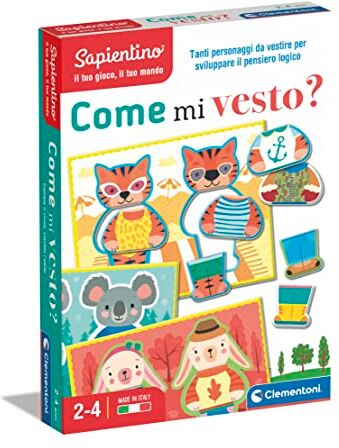 Clementoni - Sapientino-Come Mi Vesto-Gioco Educativo 2 Anni, Flashcards, Tessere Sagomate-Made in Italy, Colore Italiano,