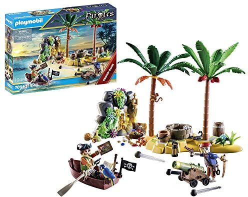 Playmobil Pirates  Promo Pack Isola dei Pirati, Isola del tesoro dei pirati con scheletro e cannone che spara, giocattolo per bambini dai 4 anni in su