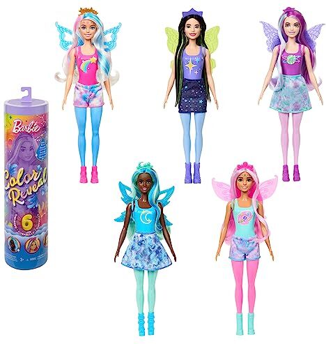 Barbie Color Reveal Serie Rainbow Galaxy, Bambola con 6 sorprese da Scoprire, con Brillantini celestiali ed Effetto Cambia Colore, Giocattolo per Bambini, 3+ Anni,