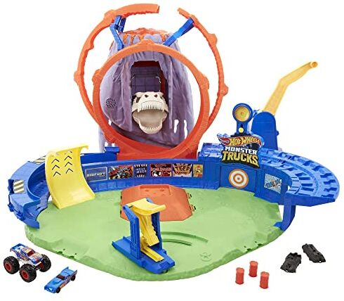 Hot Wheels Playset Monster Trucks Arena Vulcano con Luci, Suoni e 2 Veicoli e 2 Lanciatori, Giocattolo per Bambini 4+Anni,