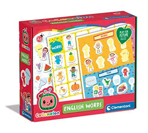 Clementoni Cocomelon First english gioco educativo bambini 3-5 anni, per imparare tante parole inglesi, ecologico realizzato con materiali riciclati, Made in Italy