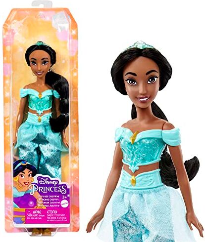 Mattel Disney Princess Jasmine bambola con capi e accessori scintillanti ispirati al film, giocattolo per bambini, 3+ Anni,