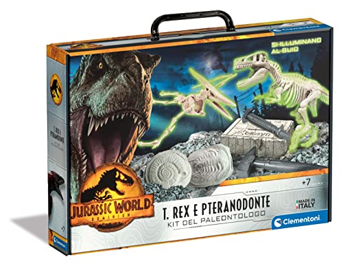 Clementoni Jurassic World 3 Dominion-T-Rex E Pteranodonte-Dinosauri, Kit Fossili da Scavare E Assemblare, Gioco Scientifico 7 Anni (Versione in Italiano) -Made in Italy, Multicolore,