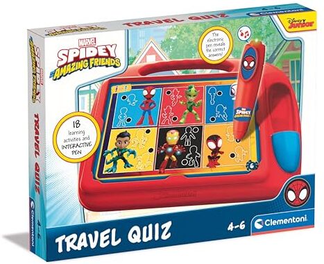 Clementoni Sapientino Travel Quiz Marvel Spidey Amazing Friends-Banchetto, Schede Penna Interattiva, Gioco Educativo 4 Anni, Elettronico Parlante, con Batterie, Made in Italy, Multicolore,