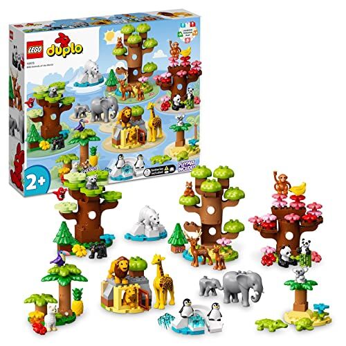 Lego DUPLO Animali del Mondo, Giochi Educativi per Bambini, 22 Figure di Animali, Mattoncino con Suoni Realistici, Tappetino da Gioco, Idee Regalo