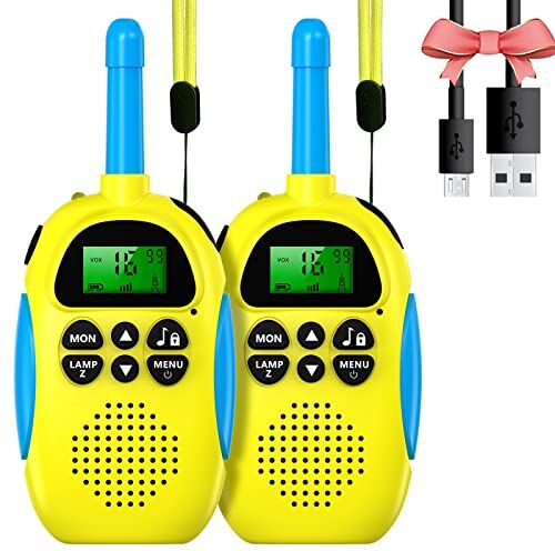 uleway Walkie Talkie Bambini Ricaricabili Longue Portée, Ricetrasmittenti 16 Canali con LCD Retroilluminato Funzione VOX Blocco Tastiera Torcia, Regalo per Ragazze e Ragazzi di 3-12 Ann-yellow