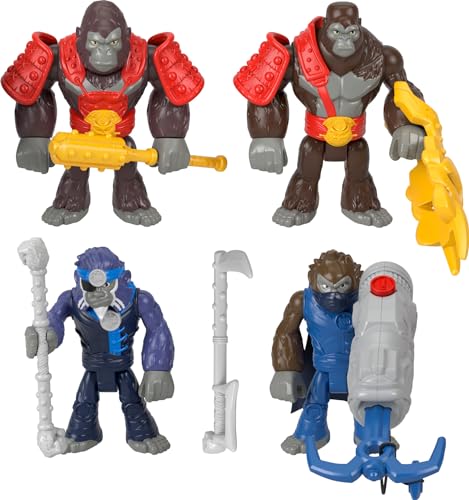 Fisher Price Imaginext Set Esercito dei Gorilla, include 4 personaggi snodati, 2 scimmie e 2 gorilla, 4 accessori da combattimento e un lancia-arpione per battaglie epiche, giocattolo per bambini, 3+ anni,