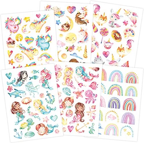 PaPIerDraCHeN 100 tatuaggi da attaccare su Pelle amichevole bambini tatuaggi sirena disegni per bambini come regalo di compleanno o idea regalo vegan