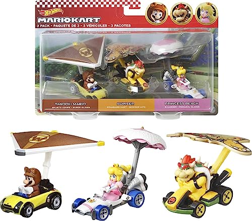 Hot Wheels Super Mario Confezione da 3 Macchinine, con 3 Veicoli Ispirati ai Personaggi in 1 Solo Set, Giocattolo e Regalo per Bambini e Collezionisti 3+ Anni,