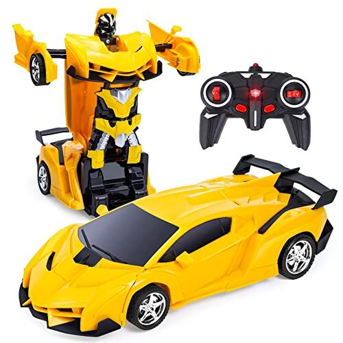 Yellcetoy Transform Giocattoli Macchina Telecomandata, 2.4GHz 2 in 1 Transformable Trasformazione Macchinine Giochi per Bambini, RC Robot Cars Regalo per Bambini 3 4 5 6 7 8 9 10 anni Giallo