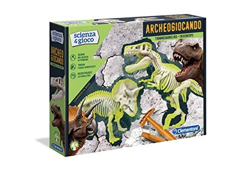 Clementoni - Archeogiocando T-Rex & Triceratopo Gioco Scientifico, Multicolore,