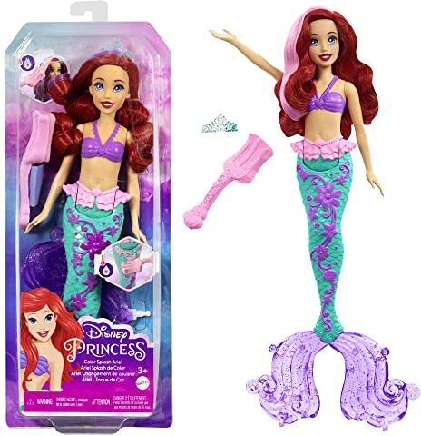 Mattel Disney Princess Ariel Cambia Colore, bambola sirenetta con capelli e coda cambia colore, giocattolo acquatico ispirato al film Disney, Giocattolo per Bambini 3+ Anni,