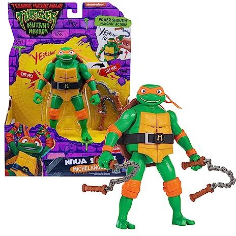 Giochi Preziosi Michelangelo Tartarughe Ninja Caos Mutante, Michelangelo Deluxe Parlante da 15 cm con Effetti Sonori e Funzione Meccanica da Combattimento, Per Bambini dai 4 anni