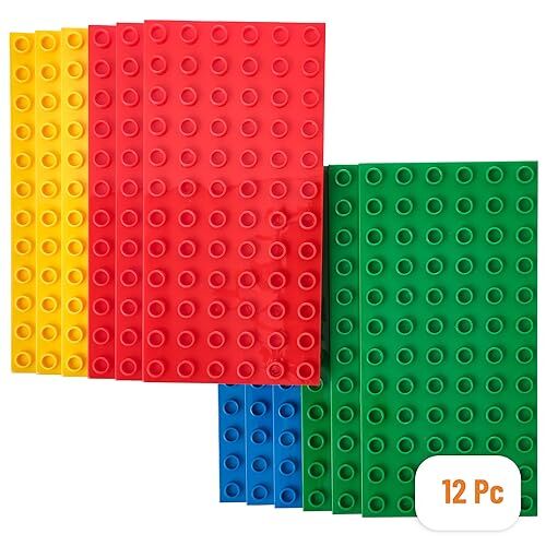 Strictly Briks Set da 12 basi per costruzioni compatibili con tutte le principali marche solo per mattoncini pioli grandi 19 x 9,5 cm giallo