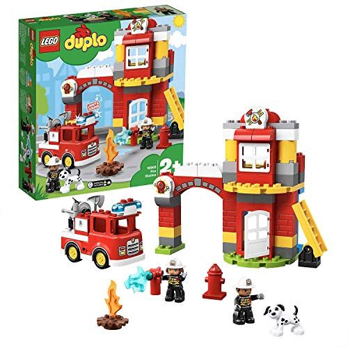 Lego DUPLO Town Caserma dei Pompieri, Include Camion Giocattolo e 2 Vigili del Fuoco, con Luci e Suoni, per Bambini di 2-5 Anni,