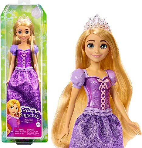 Mattel Disney Princess Rapunzel bambola vestita alla moda con capi e accessori scintillanti ispirati al film, giocattolo per bambini, 3+ Anni,