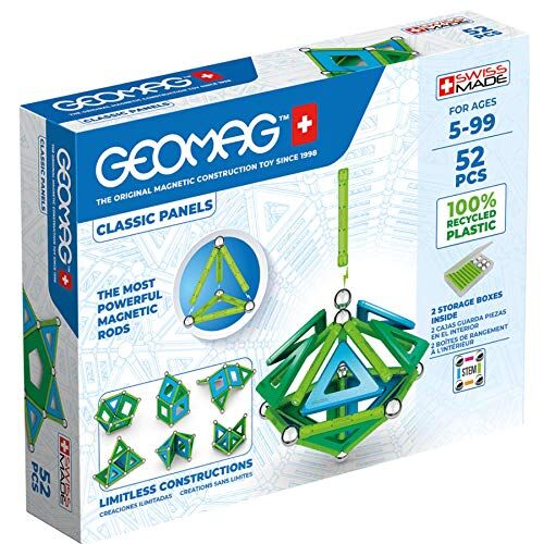 Geomag Magnetic Toys , Magnets for Kids , STEM-Endorsed Educational Building Set Made from 100 Percent Recycled Plastic , Storage Box , Age 5+ PANELS 52-Piece
