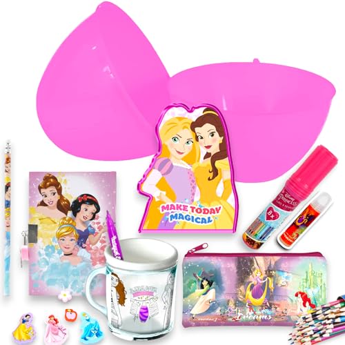 Fancy S.A. EOOD Uovo di Pasqua Sorpresa Gigante per Bambini h. 40cm Sorpresone 30cm Kit Articoli Scuola pastelli matite timbri Super Pasqualone Disney (Principesse)