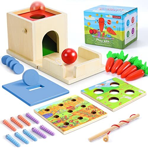 COOLJOY Giochi Bambini 2 Anni   Giochi Montessori 2 Anni   4 in 1 Far Cadere la Palla, Scatola di Monete, Raccolto delle Carote, Giocattolo per Vermi Catturati   Regalo Bambino 3 2 1Anni