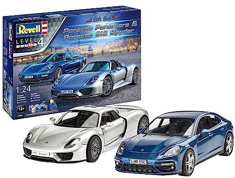 Revell 05681 Porsche Two Car Gift Set Includes Paints, Glue & Paintbrush 1:24 Scale Kit per modellini in plastica, Colore Non verniciato,