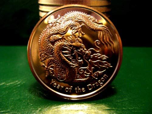 kwg77 Anno del drago 1 oz tondi in rame .999 lingotti NUOVI freschi