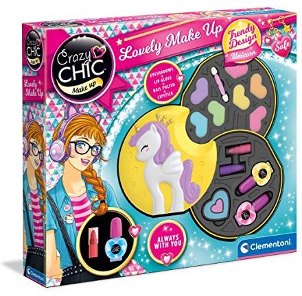 Clementoni - Crazy Chic-Lovely Unicorno, Trousse, Cofanetto con Trucchi, Borsetta Make up, Set Cosmetici per Bambini 6 Anni+, Multicolore,