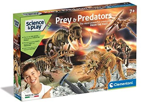 Clementoni - Science & Play Lab-Prey And Predators, Dinosauri Kit fossili da Scavare e assemblare, Gioco scientifico 7 Anni-Made in Italy, Multicolore, , Esclusivo Amazon