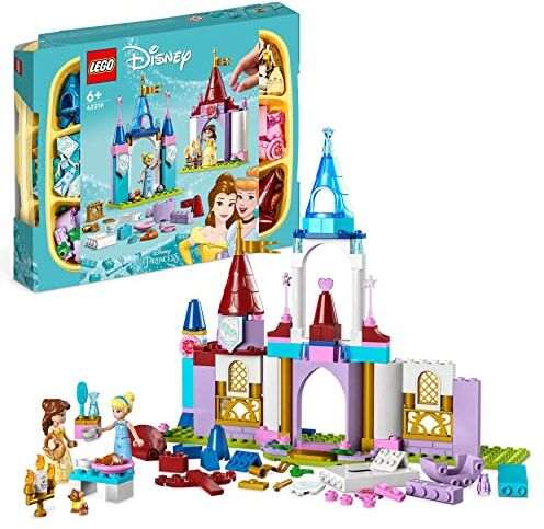 Lego Disney Princess Castelli Creativi, Set con Castello Giocattolo, Mini Bamboline di Belle e Cenerentola, Giochi da Viaggio per Bambine e Bambini