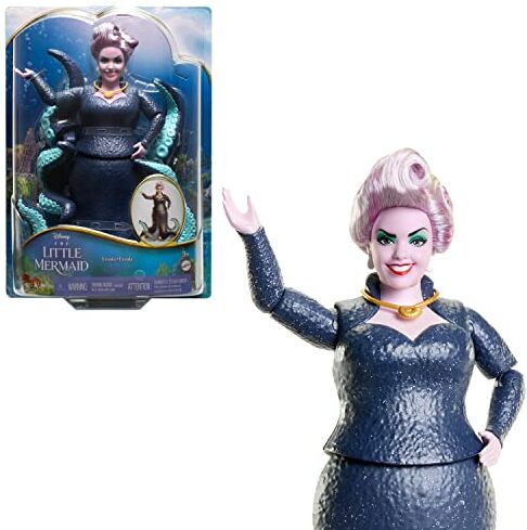 Mattel Disney La Sirenetta Ursula, bambola con gli inconfondibili tentacoli scintillanti e capelli color lavanda, collana rimovibile e dettagli luccicanti, giocattolo per bambini, 3+ anni,