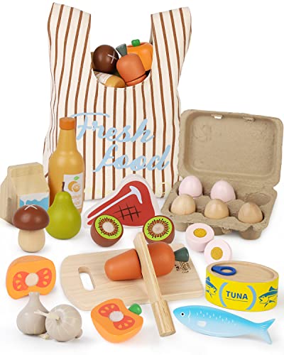 Lehoo Castle Frutta da Tagliare Giocattolo, Cibo Giocattolo per Bambini, Cucina Bambini Legno, 3 Anni Cucina Giocattolo per Bambini Legno, Regalo Compleanno Pasqua Halloween Natale con Cesto Legno