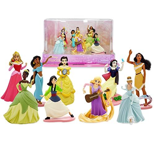 set da gioco ufficiale deluxe figurine per bambini principesse Disney, 9 pz, include personaggi modellati: Tiana, Belle, Principessa Jasmine, Biancaneve, Cenerentola, Aurora e tanto altro