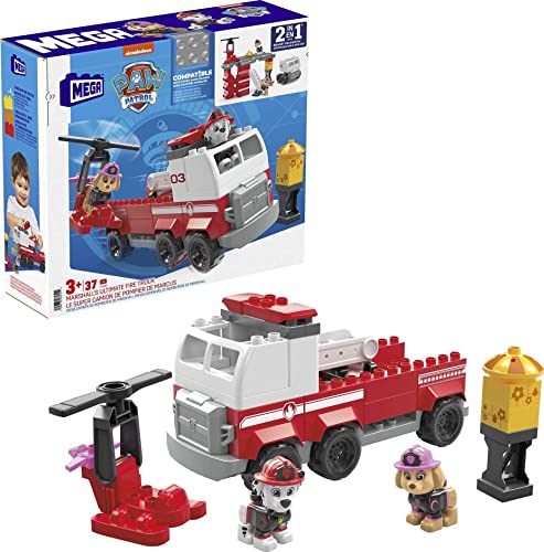 MEGA , ​ PAW Patrol Marshall's Ultimate Fire Truck building set with Marshall and Skye figures, and 33 jr bricks pieces, toy gift for ages 3 up